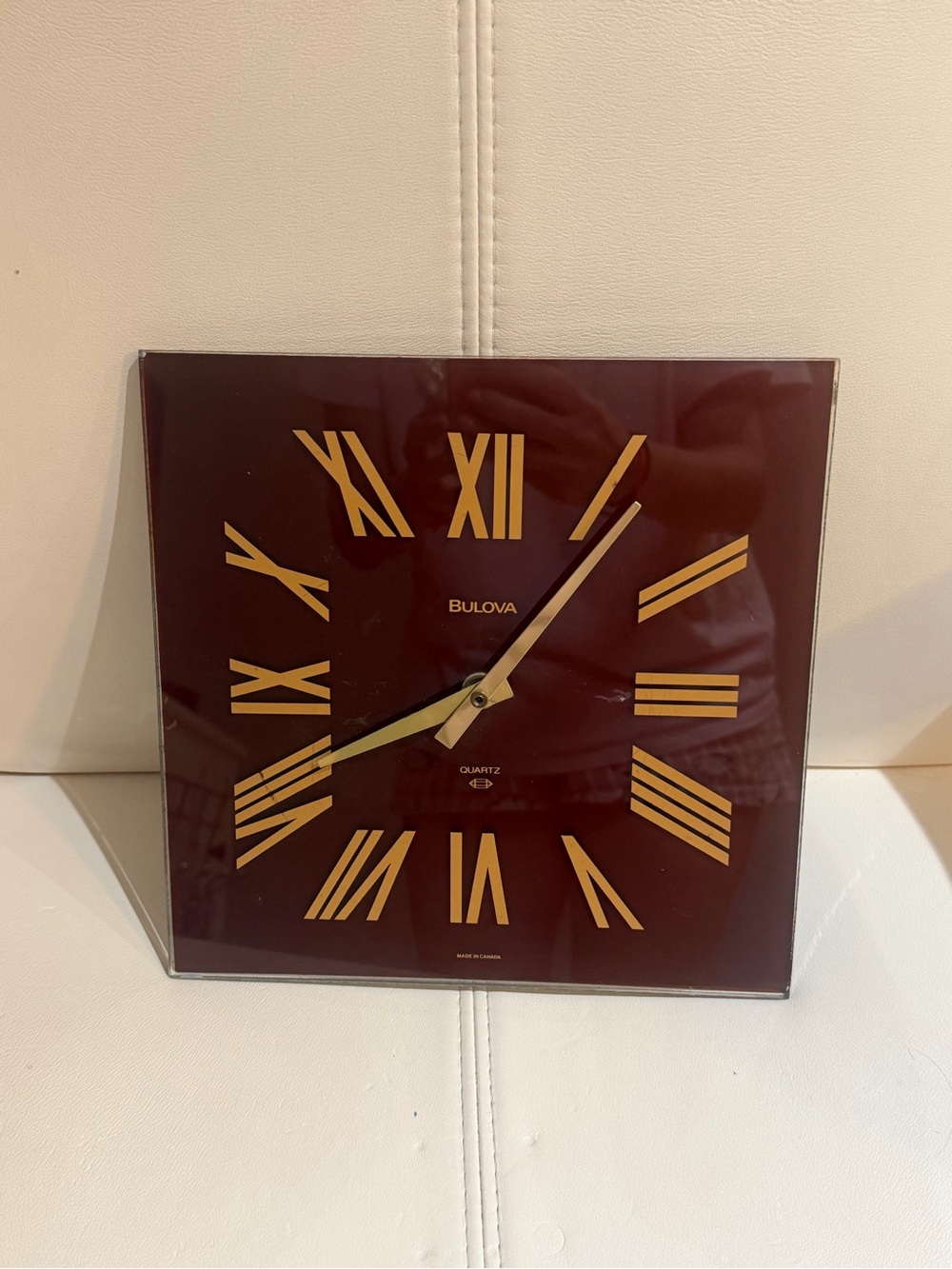 Bulova Maroon and Gold Square Wall Clock
